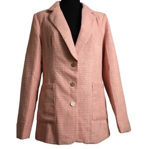 NWT Main Strip Pink Tweed Blazer Jacket Gold Buttons Size Medium